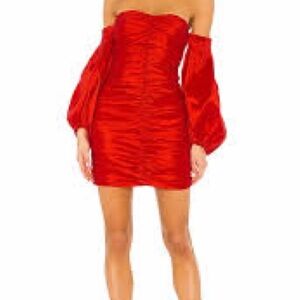 Bardot Red Off-Shoulder Ruched Mini Dress